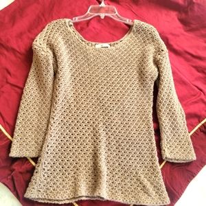 Old Navy Ooen Knit Crochet Knit  Sweater - Tan Light Brown LG